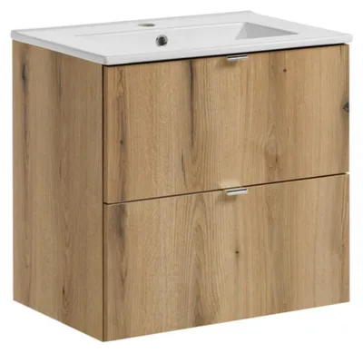 Immagine prodotto di Set da bagno sospeso VANO effetto quercia 60cm: mobile con cassetti sottolavabo + lavabo incassato