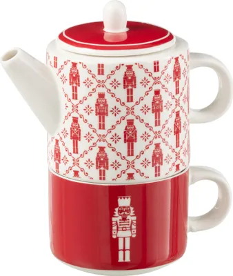 Produktbild von J-Line Teekanne+Tasse Nussknacker Windowbox Keramik Rot
