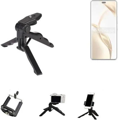 Produktbild von K-S-Trade Stativ Tisch-Ständer Dreibein Handy-Stativ Ständer kompatibel mit Honor 200 Mini-Stativ Smartphone Tripod Handy-Stativ aus Plastik schwarz