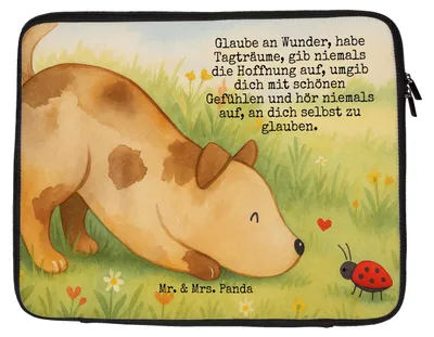 Produktbild von Mr. & Mrs. Panda Laptop Tasche Hund Marienkäfer Design 27 x 36 cm - Weiß - Geschenk, Hoffnung, Sprüche, Zuversichtlich, Hunde, Hülle, Laptophülle, Positiv, Sleeve