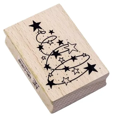 Produktbild von Holzstempel mit Tannenbaum-Motiv aus Sternen, 70 x 50 x 19 mm, Buche, -
