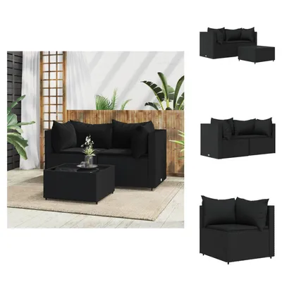 Produktbild von vidaXL 3-tlg. Garten-Lounge-Set mit Kissen Schwarz Poly Rattan -  Gartensofas