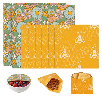 6er Set Bienenwachstücher, wiederverwendbar, Gänseblümchenmuster