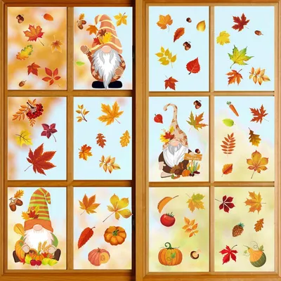 Productafbeelding van Vensterdecoraties, herfst, 93 stuks, decoratie zonder lijm, voor Thanksgiving, pompoen, esdoornblad