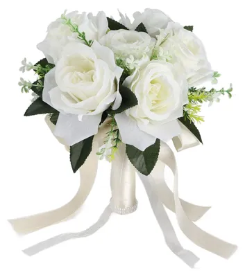 Immagine prodotto di Bouquet artificiale per matrimonio, rosa in seta simulata per la sposa, con fiori, color bianco latte