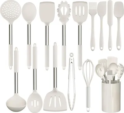 Produktbild von OKWISH Küchenhelfer-Set, 15-teilig, Silikon-Kochutensilien, Kochutensilien-Set, hitzebeständiges Kochgeschirr mit Utensilienhalter, Küchenutensilien