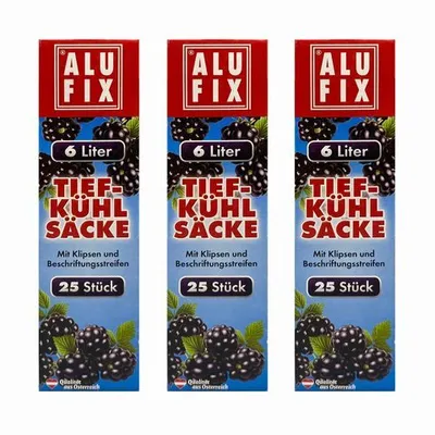 Produktbild von 75x ALUFIX Gefrierbeutel Tiefkühlbeutel 6 Liter 28 x 45cm Verschlussclips
