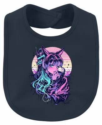 Productafbeelding van Cyberpunk Neko anime meisje met kattenoren, synthwave, neon, Japan, retro, uniseks, babymaat, marineblauw, one size