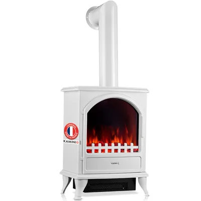 Image de Cheminée électrique KAMINIO LENI avec tuyau de poêle - Poêle électrique avec chauffage, effet flammes 3D - Blanc