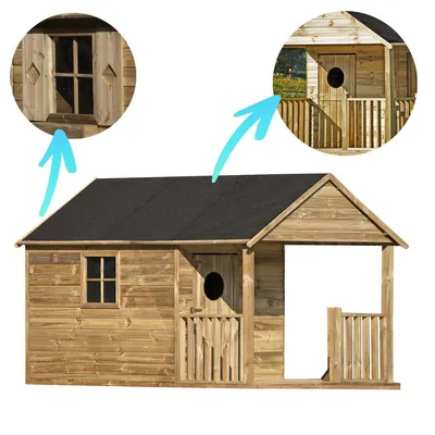 Produktbild von 4iQ Kinder-Holz-Gartenhaus „Szymon“ – Spielhaus für Kinder, 170×270×171 cm, großes Holz-Spielhaus für Garten, Outdoor Kinderhaus