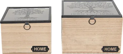 Immagine prodotto di Clayre & Eef Scatola portaoggetti Set di 2 18x18x12 cm MDF marrone