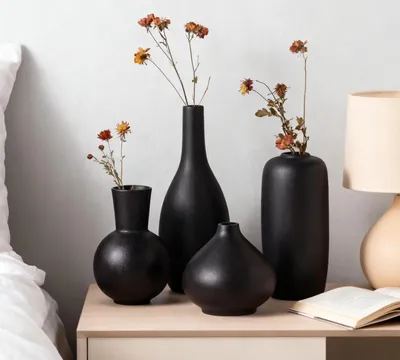 Produktbild von Keramikvasen 4er Set, schwarz, für Blumen und Dekoration