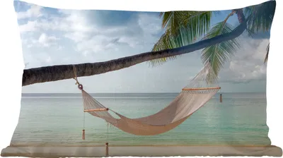 Produktbild von MuchoWow® Zierkissen Sofakissen Wohnzimmer Dekokissen 50x30 cm Palme - Hängematte - Strand - Wohnzimmerdekoration - Polster mit Photo