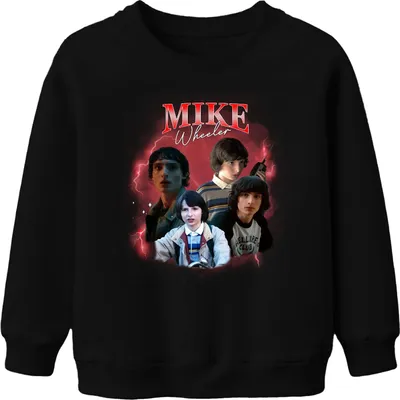 Obrázek produktu pro Mike Wheeler Stranger Fan Gift Hawkins 80. léta Retro 90. léta Bootleg Uni dětská mikina Pullover, černá, 104