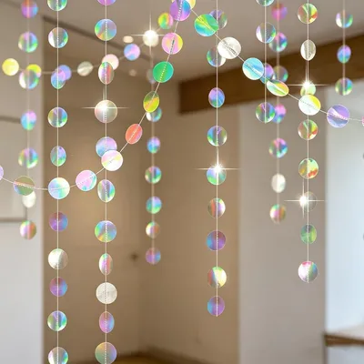 Produktbild von 4 Stück Girlande Papier Irisierende - 52Ft Hängenden Garland Circle Dots Geburtstagsdeko für Einschulung Schulkind Frozen Meerjungfrau Unterwasserwelt Baby Shower Fasching New Year Party Deko