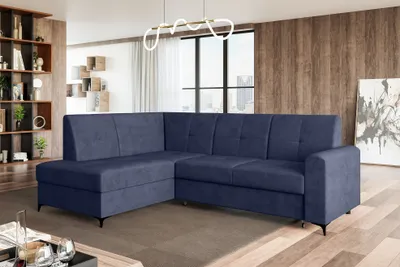 Produktbild von MEBLINI Schlafcouch mit Bettkasten - Kleines Ecksofa mit Schlaffunktion - Sofa mit Relaxfunktion - Kleine Couch L-Form - Eckcouch - SCANDI - 236x171x85cm Links - Blau Samt