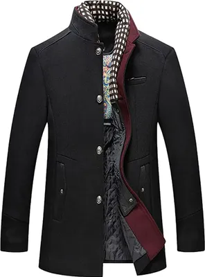 Produktbild von ASKSA Zimní kabát Pánský krátký kabát Slim Fit Teplý vlněný kabát, černá, L