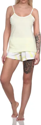Produktbild von Normann Spaghettiträger Damen Schlafanzug Shorty Pyjama mit Ananas als Motiv ; gelb , 48