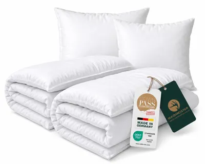 Produktbild von Bettenset 4tlg - 2x Federn Daunen Bettdecke 135x200 cm und 2x Kopfkissen 80x80 cm, KI-generiertes Bild