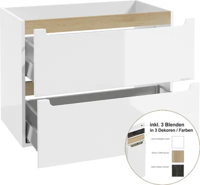 Produktbild von Badezimmer Unterschrank 80cm SOFIA-107 in weiß, Hochglanz lackiert, B/H/T: 80/60/45 cm