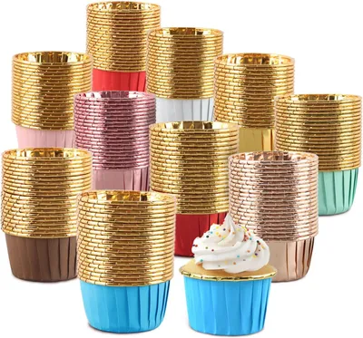 Obrázek produktu pro Formičky na muffiny, 200 kusů, zlaté barvy, s nepřilnavým povrchem, vhodné k pečení
