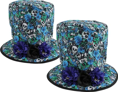 Produktbild von com-four® 2x Totenkopf-Zylinder - Kopfbedeckung für Fasching, Halloween und Mottoparty zum Tag der Toten - faltbarer Party-Hut mit Blumen - Kostümzubehör Día de Muertos