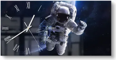 Produktbild von DEQORI Glasuhr 60x30 cm Römisch 'Schwebender Kosmonaut' Wanduhr Glas Uhr Design leise