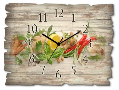 Produktbild von ARTland Holz Wanduhr Quarzuhr - schwarzer Zeiger Kräuter und Gewürze Größe: 40x30 cm