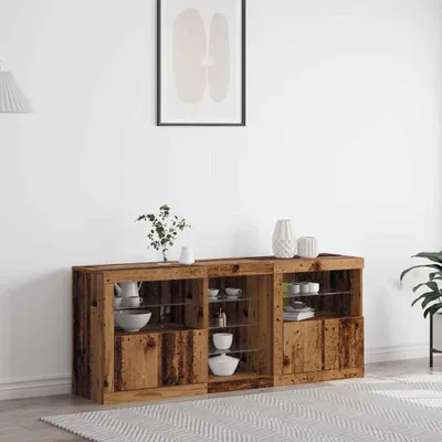 Image de Maison Exclusive - Buffet LED en bois ancien 162 x 37 x 67 cm, aggloméré