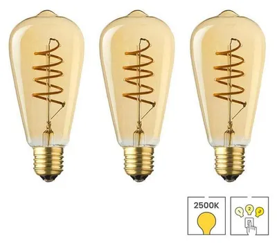Produktbild von 3-er Set LED-Lampen E27 | 3-stufig dimmbar | 4 Watt | 2500K warmweiß | Edison | Filament | Lybardo