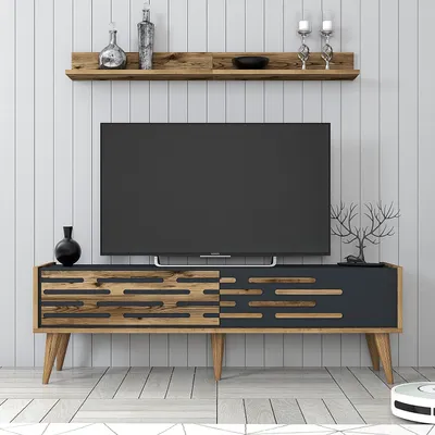 Produktbild von Skye Decor, Valensiya 140 - Walnut, Anthracite, TV-Einheit, Nussbaum, 100 % MELAMINBESCHICHTETE SPANPLATTEN, 140 x 45 x 35 cm