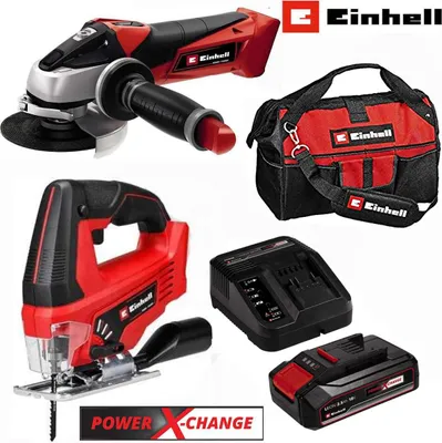 Produktbild von Einhell Winkelschleifer TE-AG 18/115, Stichsäge TC-JS 18V Akku, Ladegerät,Tasche
