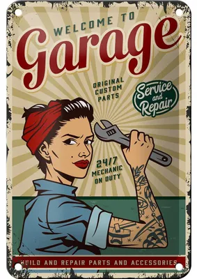 Produktbild von Blechschild Retro 12x18cm Pinup welcome Garage service 24/7