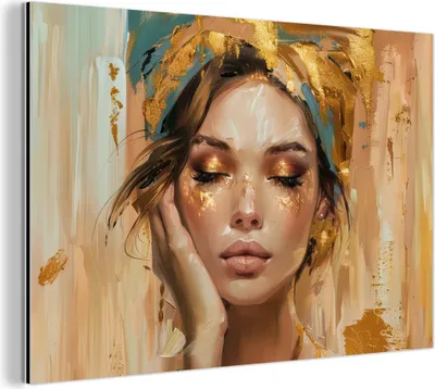 Produktbild von MuchoWow Wanddekoration Metall Metallbild Wandkunst 120x80 cm Frauen - Porträt - Luxus - Gold MuchoWow Aluminium Gemälde - Alu Bild