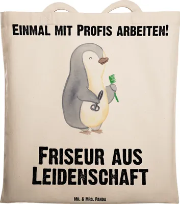 Produktbild von Mr. & Mrs. Panda Stoffbeutel Friseur Leidenschaft - Transparent - Geschenk, Tragetasche, Friseursalon, Jutebeutel, Tasche, Frisör, Barbier, Coiffeur, Beutel, Tote Bag