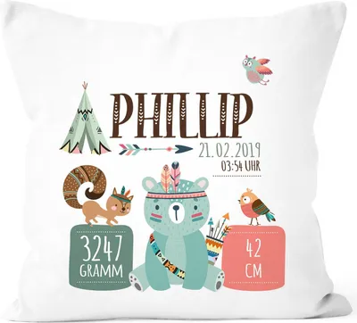 Produktbild von personalisierbares Kissen zur Geburt Boho, Geburtskissen für Jungen & Mädchen, Namenskissen Geschenk Geburt Baby SpecialMe® weiß unisize