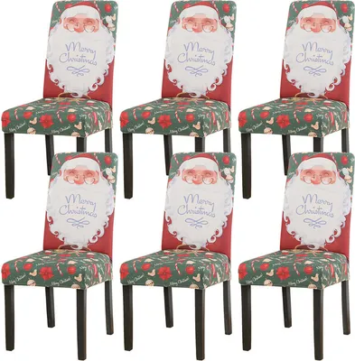 Produktbild von 6 Stück Christmas Dining Stuhlbezüge, weicher Stoff abnehmbare waschbare Küchenstuhlbezüge Protector Weihnachtsdekoration (Stil 4, Rot&Grün)