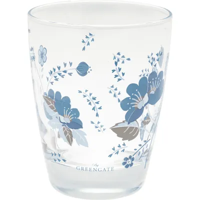 Image de Greengate Verre MOZY bleu avec fleurs Verre à eau 300 ml Verre à jus de fruits