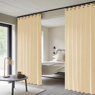 Immagine prodotto di Tenda divisoria impermeabile, tenda pieghevole con ganci per camera da letto, bagno e terrazza, 1 pezzo, beige, L140xH200 cm