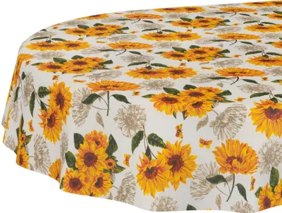 Produktbild von Tischdecke Landhaus Sonnenblumen Orange Oval 220x140cm Schnittkante Wasserabweisend abwaschbar