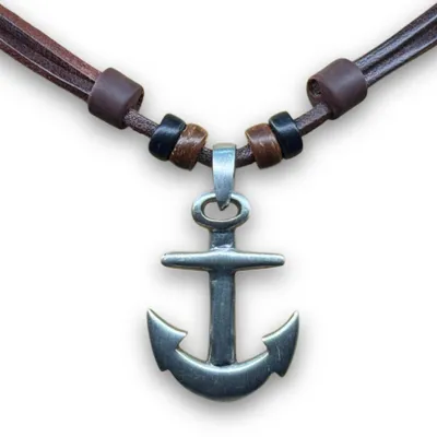 Produktbild von HANA LIMA | Anker Halskette Wikinger Leder Surfer Kette Herren Damen Schmuck