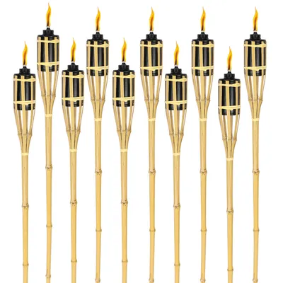 Image de Yakimz Flambeaux de jardin Set 50x lampes flambeau mèche 90cm bambou flambeau huile pour l'extérieur huile de lampe pour flambeau flammes feu fête déco