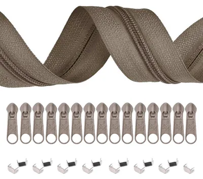 5m Endlos-Reißverschluss 3mm mit 10 Zippern und 15 Endstücke braunbeige