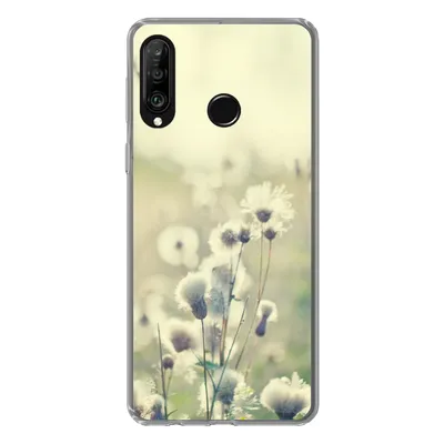 Produktbild von MuchoWow® Handyhülle Schutzhülle Hülle für Huawei P30 Lite Blumen - Feld - Weiß Silikon Softcase Handy Hülle - Handyhülle