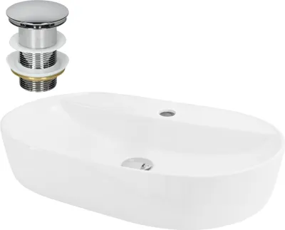 Immagine prodotto di Lavabo LuxeBath Lavabo da appoggio ovale, 60x40x12 cm, bianco, in Vetroceramica, incl. set di scarico senza troppopieno