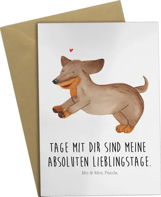 Produktbild von Mr. & Mrs. Panda Grußkarte Hund Dackel - Weiß - Geschenk, Grußkarten, osterkarten, dankeskarten, weihnachtskarten, Dachshund, Sprüche, einladungskarten