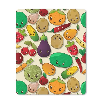 Produktbild von MuchoWow® Mauspad Mousepad Kawaii - Muster - Gemüse - Obst 19x23 cm - Mousepads - Maus Mat - Pad - Mausunterlage - Mauspads - Spielen