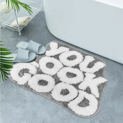 Obrázek produktu pro Podložka do koupelny, 63,5 x 53,3 cm, šedá, vyrobená z polyesterové mikrovlákno, protiskluzová, vhodná do koupelny