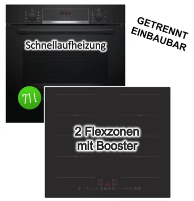 Produktbild von Herdset Bosch Einbaubackofen 3D-Heißluft EcoClean Schnellaufheizung+ PKM Induktionskochfeld Flexzonen