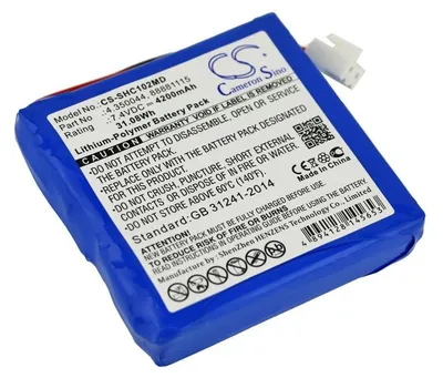 A close-up, slightly angled view of a blue lithium-polymer battery pack with labels and text.